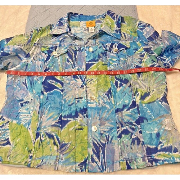 Ruby Rd. Size 18 XL Top Blouse Sheer Button Down Roll Tab Blues/Greens Sheer - Picture 3 of 9
